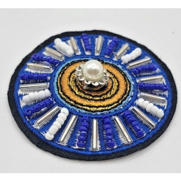 Beautiful Embroidered Beaded Circular Applique Festival Sew On 2.25in - Picture 1 of 3